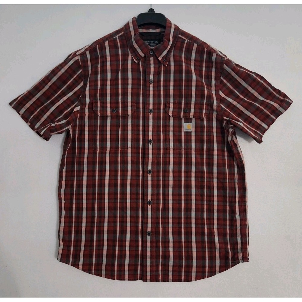 Carhartt Loose Fit Plaid Short Sleeve Button Front Shirt Mens Large